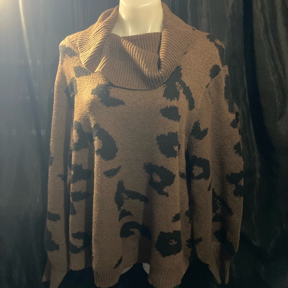 Philosophy Brown and Black Leopard Cowl Neck Sweater